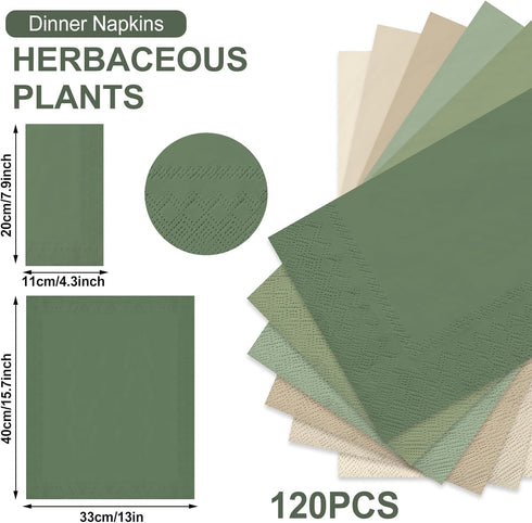 Whaline 120Pcs Sage Green Guest Napkin, Disposable Paper Pack for Wedding, Birthday, and Party Supplies
