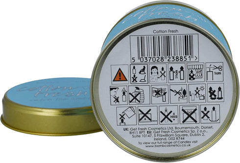 Bomb Cosmetics Cotton Fresh Scented Tin Candle; Pure Clary Sage & Lavender Essential Oils; Vegan Friendly; 30-35 Hour