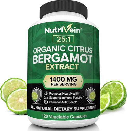 Nutrivein Organic Citrus Bergamot 25:1, 1400 mg, 120 Capsules, Heart Health in Men and Women, 60 Day Supply