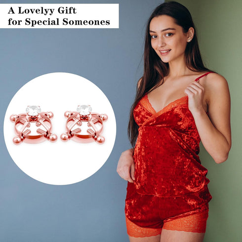 Quilax Stainless Steel Fake Nipple Rings, Adjustable Nipple Jewelry Non Piercing, Rose Gold Nipples Clips for Adult