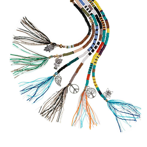 minihope 21 Inch Bright Spacer Bead Hair Wrap Set - 6 Styles with Tassels, Hair Clips, and Retro Charm for Women and