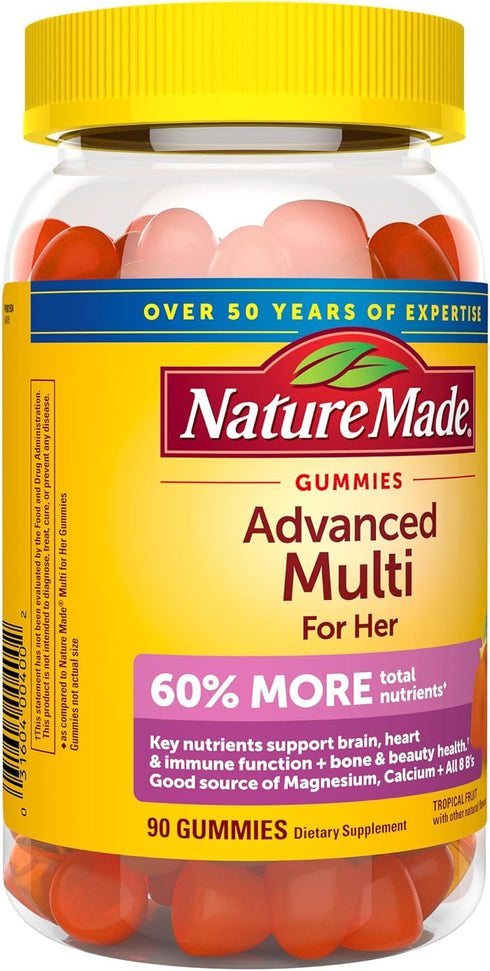 Nature Made Advanced Multivitamin Gummies for Her, 90 Gummies, with Magnesium Citrate, Calcium & All 8 B Vitamins