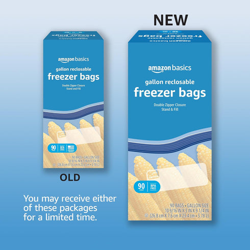 Amazon Basics Freezer Gallon Bags, Stand & Fill Base, 90 Count