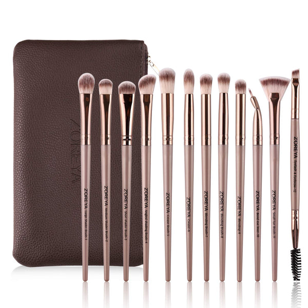 Z'OREYA Eye Makeup Brushes, 12 Pcs Professional Brush Set with Carrying Bag, Champagne Gold