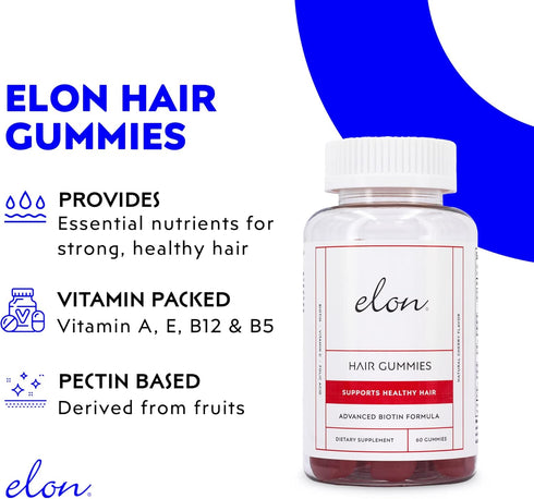 Elon Biotin Gummies for Hair Growth, 60 Count, 5000mcg Biotin for Hair, Skin, Nails, Cherry Flavored