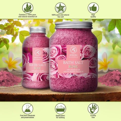 Rose Bath Salts 21.16 Oz with Natural Rosewood Oil & Rose Extract for Relaxing and Wellness