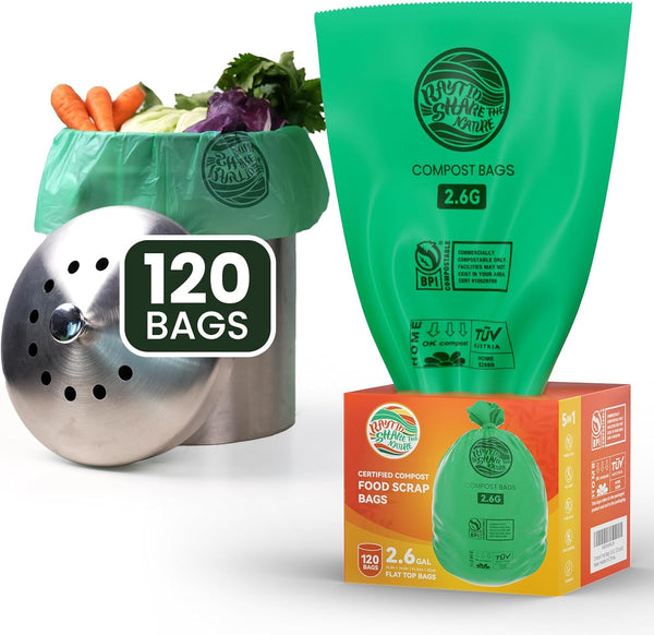 RAYTID 2.6 Gallon Compostable Trash Bags, 120 Count Small Kitchen Food Scrap Waste Bags for Kitchen Countertop Bin
