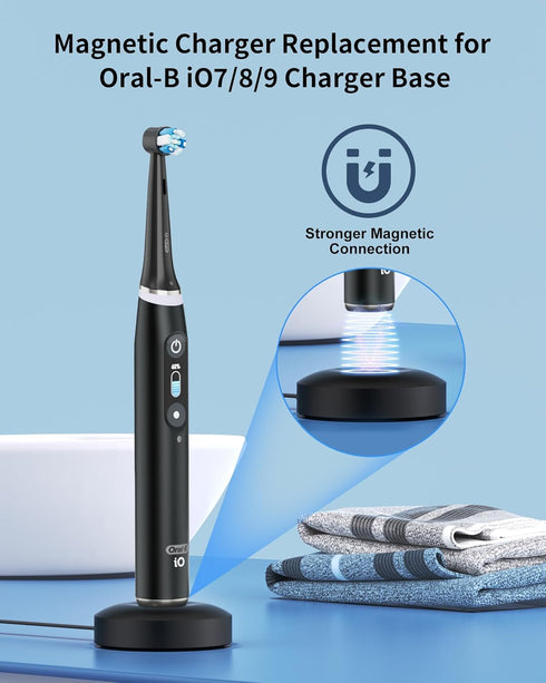 WUKUR Charger Base for Oral B iO, Compatible with Electric Toothbrush Series 7/8/9, Magnetic Travel Charging Base