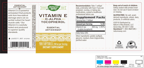 Nature’s Way Vitamin E D-Alpha Tocopherol, 268 mg per serving, Antioxidant, Essential Nutrient for Heart Muscle