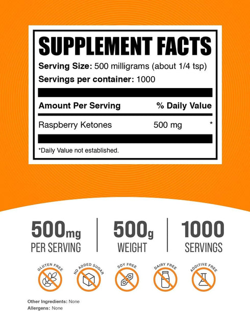 BulkSupplements.com Raspberry Ketones Powder - Antioxidant Supplement for Energy Support, 500mg per Serving, 500g
