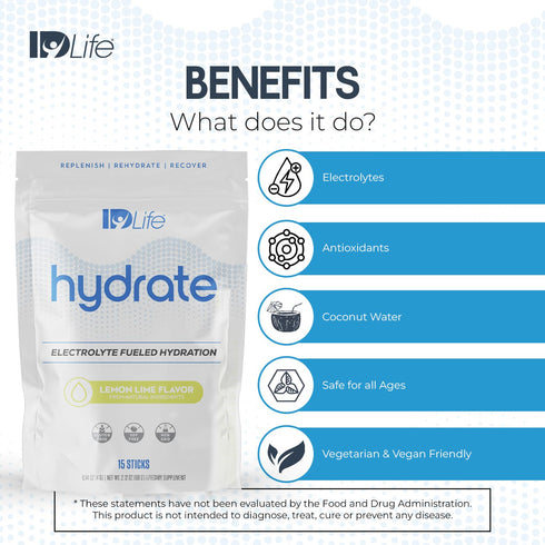 IDLife Hydrate Instant Hydration Packets | (Lemon Lime) with Essential Electrolytes, 15 Sticks per Bag