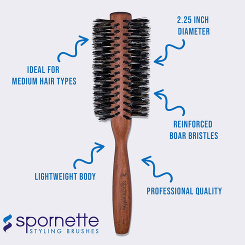 Spornette Italian 2.25 inch Round Boar Bristle Brush, Model 854