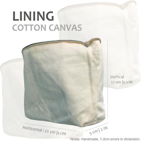 Khaki Gingham Cotton Makeup Bag: Cosmetic Travel Pouch with Zipper Closure and Bottom Organizer