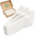 100% Compostable Forks, 7" Heavy Duty Cutlery, 150pcs BPI Certified Eco-Friendly Biodegradable Utensils, Ivory White