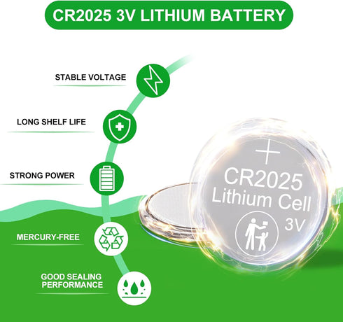 CR2025 3V Lithium Battery, 100 Pack Button Battery for Car Remote Key
