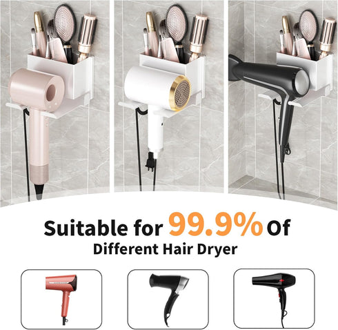 Hair Dryer Holder Wall Mounted, Hair Tools Organizer, Bathroom Space-Saving Blow Dryer Organizer Curling Irons Storage