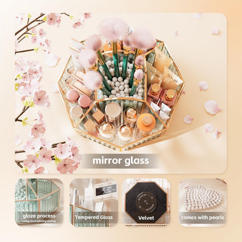 Rotating Makeup Organizer, High Hardness Glass Cosmetic and Skincare Organizer for Bathroom Counter