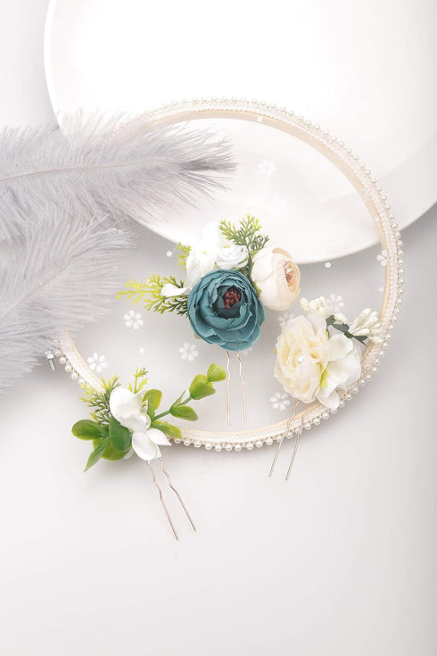 Kercisbeauty Bridal Floral Hair Pins | Wedding Pearl Hair Combs Barrette Set | Hair Accessories (Pack of 3)