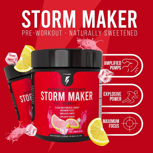 InnoSupps Storm Maker Pre Workout | Long Lasting Energy | Organic Caffeine | Green Tea Extract | Pink Lemon Rush