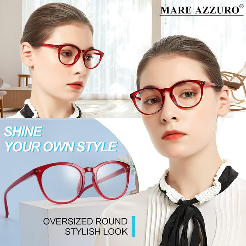 MARE AZZURO Women's Round Reading Glasses, Stylish Readers 0 1.0 1.25 1.5 1.75 2.0 2.25 2.5 2.75 3.0 3.5 4.0 5.0 6.0