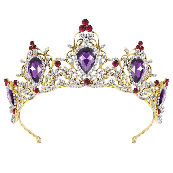 Luxury Purple Crystal Crown, Baroque Rhinestone Tiara and Bridal Crown Headband