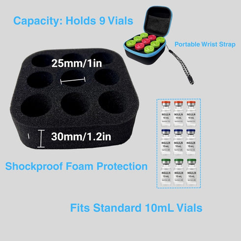 Leoriaie 9-Slots 10ml U-100 Insulin Fridge Holder Storage Case Insulin Vial Protector Holder Insulin Cooler Travel Case