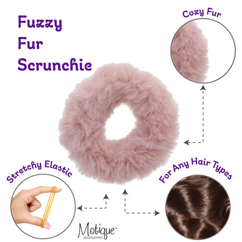 Small Fuzzy Fur Scrunchies, Furry Pony Holder - Set of 2 in Mauve