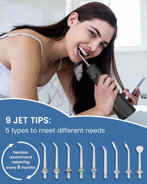 Water Flosser Teeth Pick: 9 Jet Tips Cordless Oral Irrigator with 300ML, 5 Modes Portable Power Dental Flossers, IPX7