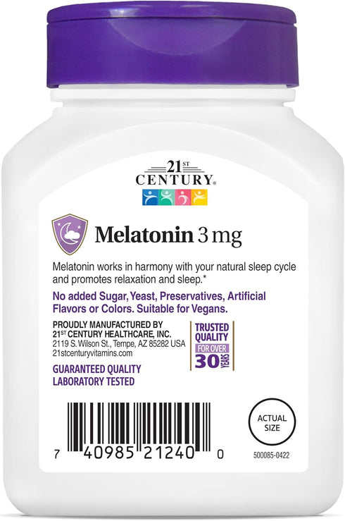 21st Century Melatonin 3 mg Tablets - 90 Count