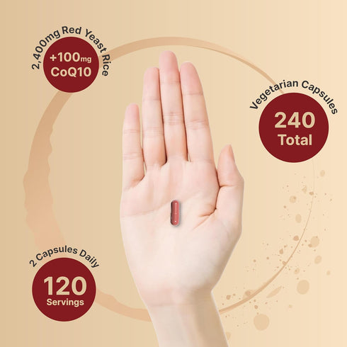 NatureBell Red Yeast Rice, 2,400mg with CoQ10 100mg, 240 Veggie Capsules for Heart Health