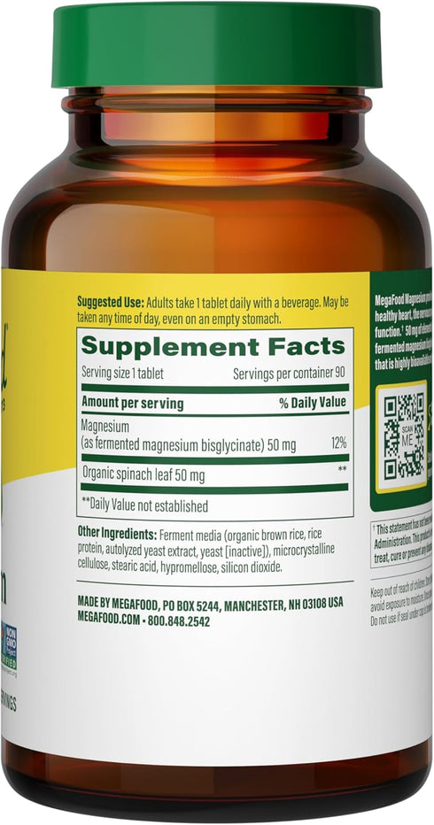 MegaFood Magnesium - Supports Heart & Nervous System - Vegan, Gluten-Free, Non-GMO Magnesium Supplement with Fermented