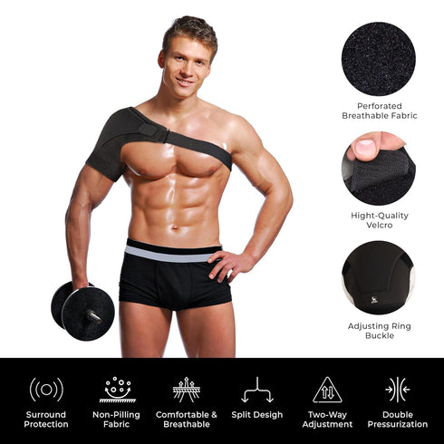 Astorn Adjustable Shoulder Brace - Compression Sleeve for Rotator Cuff & AC Joint Pain Relief with Ice Pack Holder for