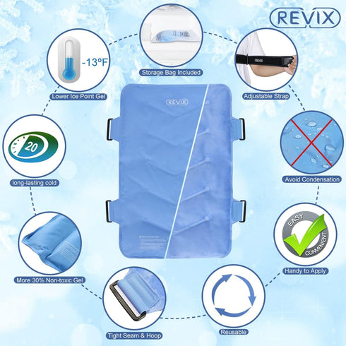 REVIX Full Back Ice Pack for Injuries - Reusable Large Gel Ice Wrap for Back Pain Relief, XXL