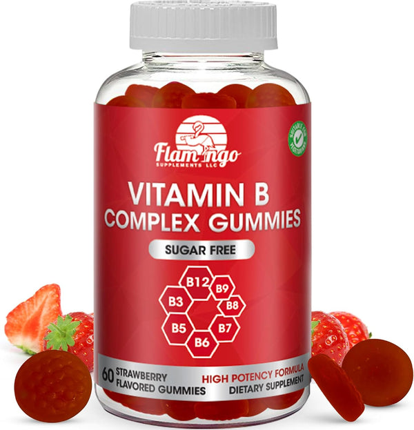 Sugar Free Vitamin B Complex Gummies - Prenatal, Vegan Diet, Older Adults - B12, B7, B6, B3, B5, B8, B9 Supplement, Two