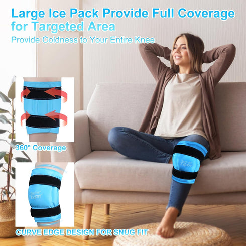 Relief Expert 20" XXXL Knee Ice Pack Wrap, Reusable Gel Ice Pack for Knee Injuries, Cold Compression Wrap After Surgery