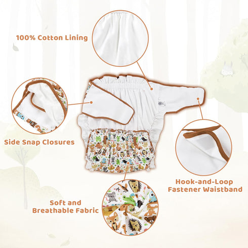 Littleforbig Cotton Adult Ribbon Omutsu Diaper Wrap Cover Washable Adjustable Reusable Waterproof - Forest Animals XL