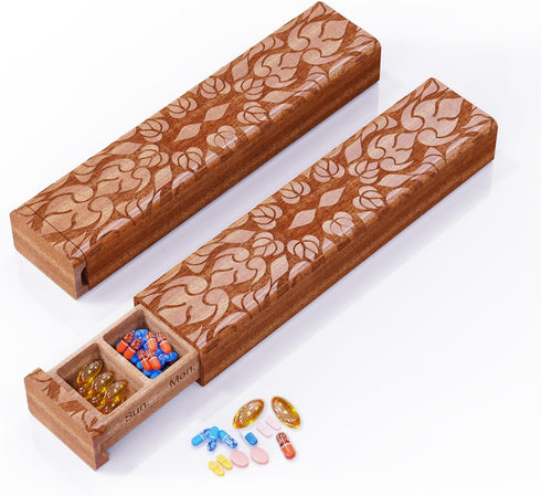 OYTKWU Wooden 7 Day Pill Organizer, Daily Once-a-Day Pill Box, Portable Travel Pill