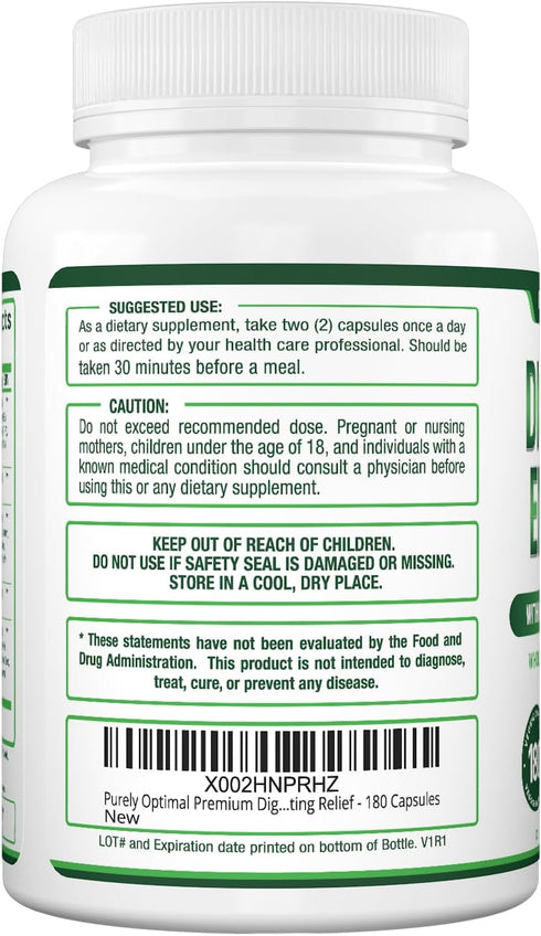 Purely Optimal Digestive Enzyme Supplement, Comprehensive Gut Health Support with 12 Enzymes, 180 Capsules