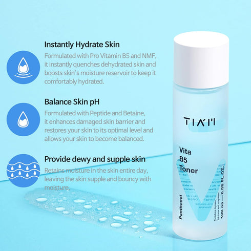 TIA'M Vita B5 Toner, Deep Hydrating Low pH Toner for Dry Sensitive Skin, 6.1 fl oz, Alcohol Free, Fragrance Free