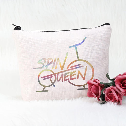 POFULL Indoor Cycling Bike Spin Class Workout Gift, Spin Queen Cosmetic Bags for Spinning Bike Gym