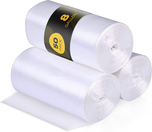 50 Small to Medium 24" x 24" Clear Garbage Bags, 7-10 Gallon Commercial Trash Can Liners, Bulk Plastic