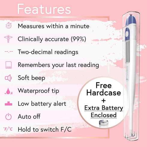Digital Basal Body Thermometer - 1/100th Degree High Precision, Quick 60-Sec Reading, Memory Recall, Accurate BBT