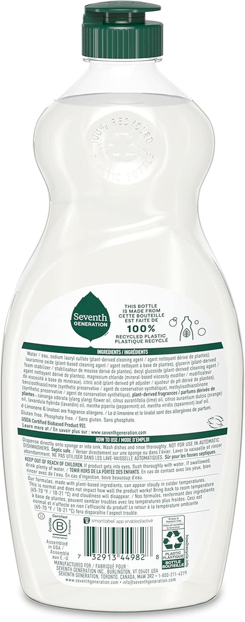 Seventh Generation Dish Soap Liquid Lavender Flower & Mint Scent Pack of 6 Dishwashing Soap Dish Detergent Liquid Soap 19 oz