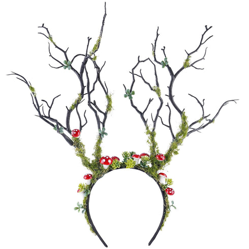 MOSTORY Green Mushroom Branch Headband - Handmade Woodland Hairband for Women Girls Cosplay Party