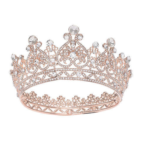 S SNUOY Rose Gold Crowns for Women - Full Round Crystal Queen Tiaras & Pageant Party Costume Headbands