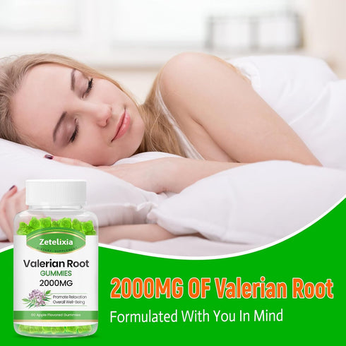 Organic Valerian Root Gummies, 2000mg Herbal Supplement for Relaxation & Mood Support, Sleep Gummies Without Melatonin,