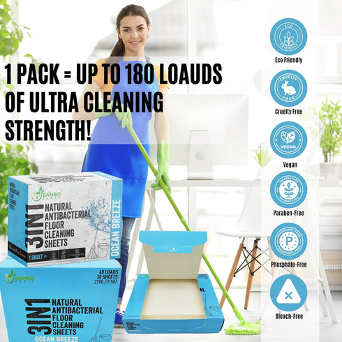 90 Pcs All Natural Floor Cleaner Sheets - Biodegradable and Dissolvable Multipurpose Mopping Soap Detergent Strips