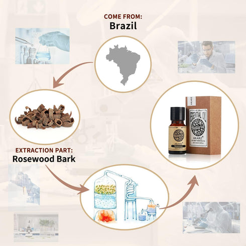 Rosewood Essential Oil Natural Organic Pure Premium Therapeutic Rosewood Oils for Skin Body Hair Care, diffuser, Candle,Soap,Making, DIY,Massage Aroma 0.34 Fl Oz (10ml)