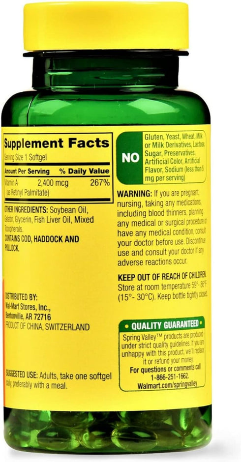Spring Valley 2400MCG 250 - Vitamin A SUPPLEMENT Softgels