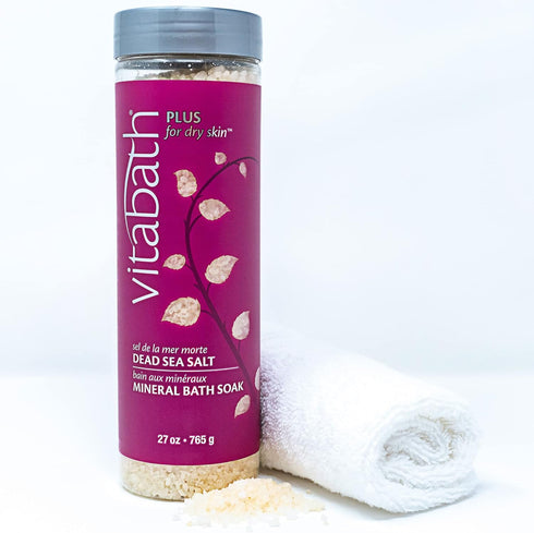 Vitabath Plus for Dry Skin Mineral Bath Soak Reviving Muscle Recovery, Soreness, Tension Relaxing Dead Sea Salts & Skin Nourishing Botanical Oils for Women & Men - Cruelty-Free - 27 oz